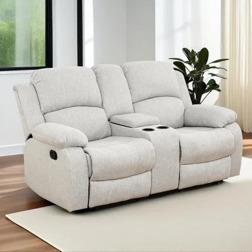 Vista 31 de Sofá reclinable manual, sofá reclinable de lujo de 3 plazas, sofá reclinable con portavasos y mesa de café, sofá de cuero sintético para sala