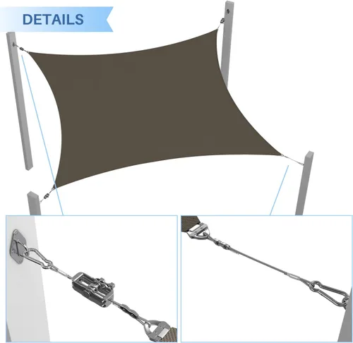 Vista 4 de E&K Kit de accesorios para toldo con cable de tensión, almohadilla de cabrestante para ojos y ganchos para instalación de velas rectangulares
