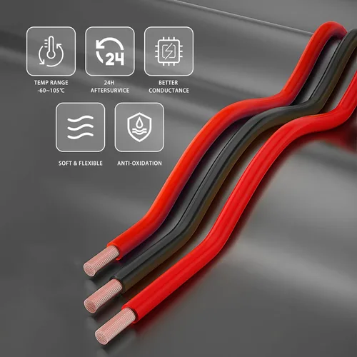 Vista 3 de Cable eléctrico flexible de calibre 10, 10 pies negro y 10 pies rojo, cable de extensión de cobre sin oxígeno trenzado de 10AWG para panel solar