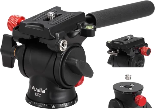 Avella Cabezal de trípode con cabezal de inclinación panorámica con placa de liberación rápida tipo Arca y asa, cabezal panorámico de metal con base