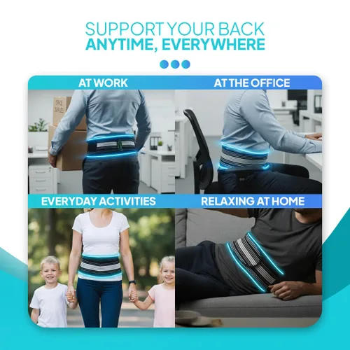 Vista 3 de Soporte de espalda para el dolor de espalda baja - Alivio inmediato de la ciática, hernia de disco, escoliosis - transpirable + almohadilla de apoyo