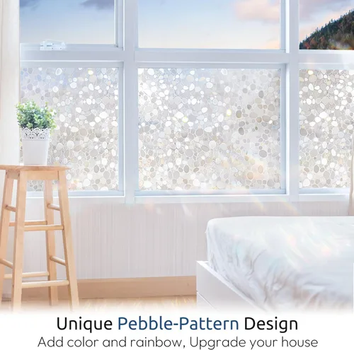 Vista 3 de rabbitgoo Película de privacidad para ventanas, adhesivos decorativos de arcoíris para ventanas para cobertura de vidrio, adherencia estática sin