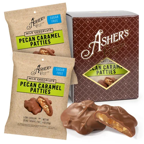 Vista 5 de Asher's Chocolates, Empanadas de caramelo de nuez, patty de caramelo de chocolate con leche, caja de regalo, pequeños lotes de chocolate kosher