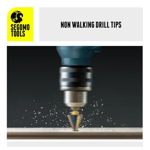 Vista 7 de Segomo Tools SDS5SAE - Juego de brocas escalonadas de 50 tamaños HSS de 5 piezas con caja de aluminio, broca escalonada, broca de cono, juego