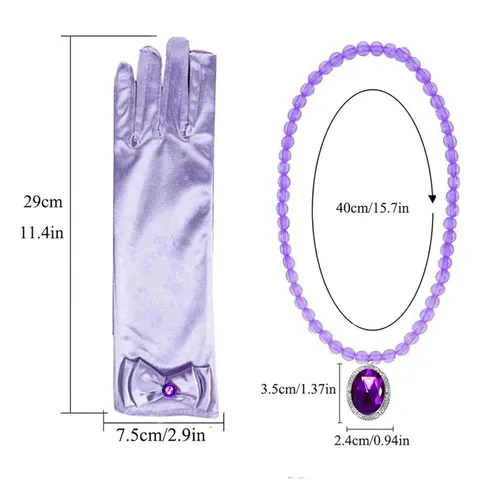 Vista 7 de Peluca de princesa Rapunzel trenza, peluca de cabello largo con guantes trenzados, collar, accesorios de vestir para niñas (morado1)