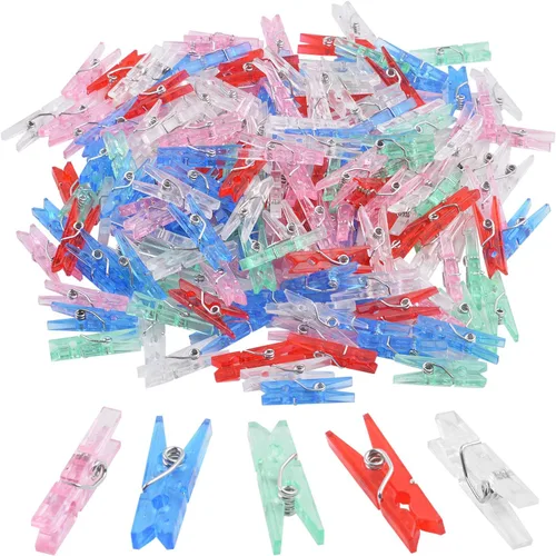 Vista 8 de Mini clavijas de plástico transparente, 200 piezas multifuncionales de plástico transparente para papel fotográfico, clips para manualidades, clips