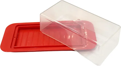 Vista 5 de Mantequillera con tapa y asas se adapta tanto a barras de mantequilla Elgin East Coast como West Coast (rojo)