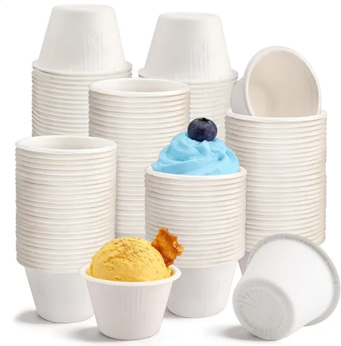 Vista 11 de 200 cuencos biodegradables de caña de azúcar natural de 2 onzas, cuencos de papel desechables compostables para ensalada, sopa caliente, pasta