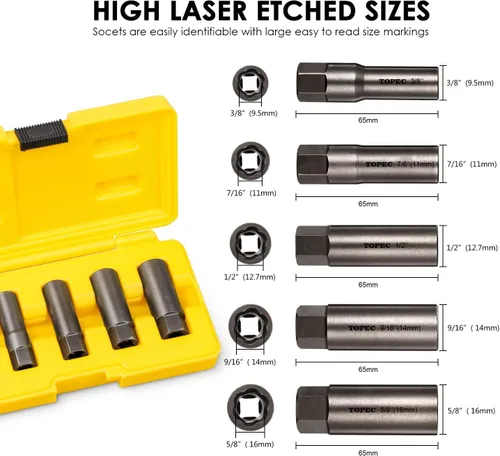 Vista 2 de Topec Juego de 5 piezas de extractor profundo tipo espiral, juego de bujías de fácil extracción, para quitar pernos profundamente atrapados y rotos