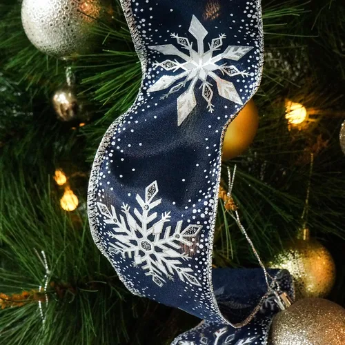 Vista 7 de CT CRAFT LLC Lazo azul de copo de nieve para la parte superior del árbol de Navidad de 11 pulgadas con 4 serpentinas de cinta x 3 yardas de largo