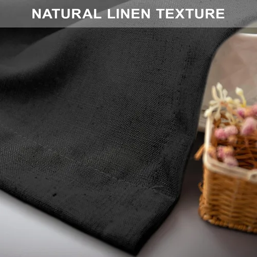 Vista 5 de Pitalk - Cenefa de ventana de lino negro para cocina, bolsillo para barra de 3 pulgadas, semitransparente, estilo bohemio moderno de granja, cenefa