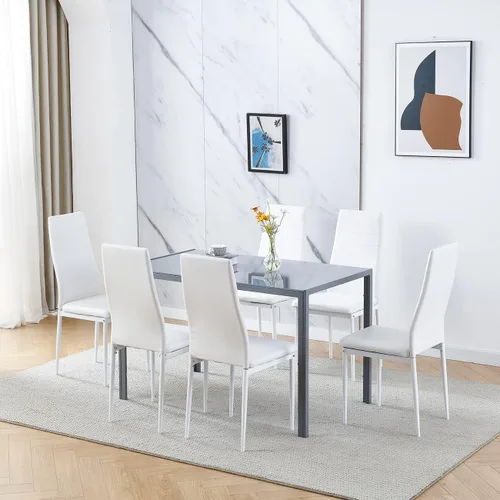 Vista 33 de Moderna mesa de comedor negra de 5 piezas con sillas para 4 personas, mesa de comedor de vidrio templado y sillas de cocina, juego de 4 piezas