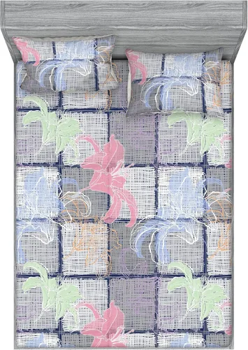 Vista 27 de Ambesonne Floral Fitted Sheet & Pillow Sham Set, Surreal Art Abstract Style Daisy Ornament with Dreamy Vibe Symmetric Print, Decorative Printed 3