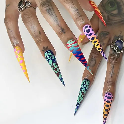 Vista 8 de Uñas postizas largas a presión con forma de almendra, uñas postizas acrílicas de color sólido con diseño de espejo de lujo, uñas artificiales