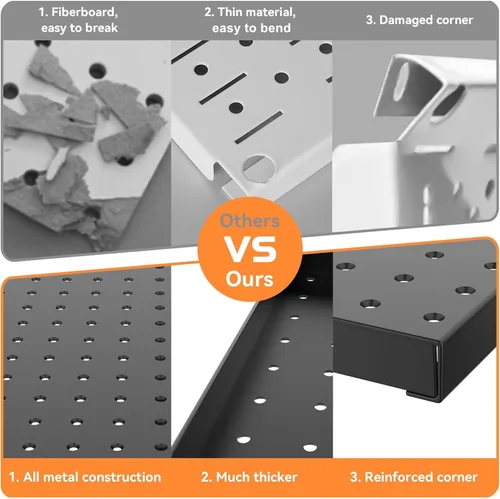 Vista 6 de WALMANN Kit de tablero de clavijas de metal con accesorios para pared, herramientas de garaje, sistema de tablero de clavijas para garaje, banco
