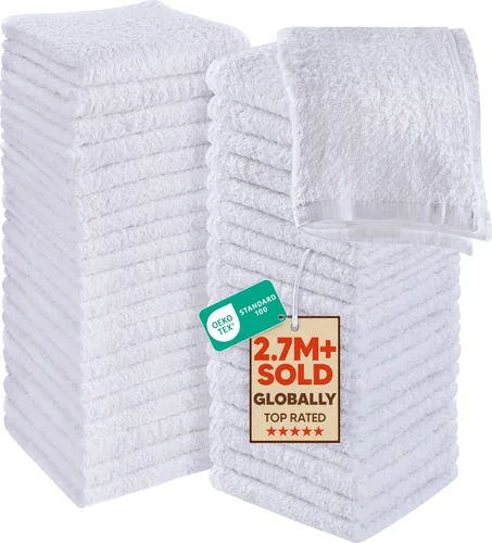 Vista 17 de Utopia Towels Juego de 60 paños de algodón – 100% algodón hilado en anillo, paños de franela de alta calidad, altamente absorbentes y suaves al Beige
