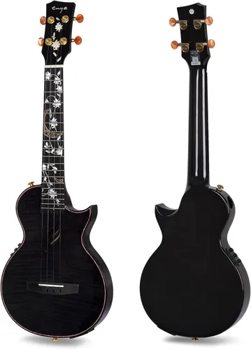 Vista 2 de Ukelele Enya Tenor completamente de madera de arce flameado con captador acústico AcousticPlus incorporado y estuche de lujo