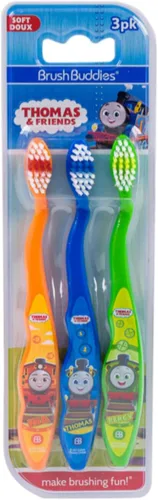 Vista 4 de Brush Buddies Thomas & Friends - Cepillo de dientes para niños, paquete de 3 cepillos de dientes suaves para niños pequeños, cabeza pequeña, asas
