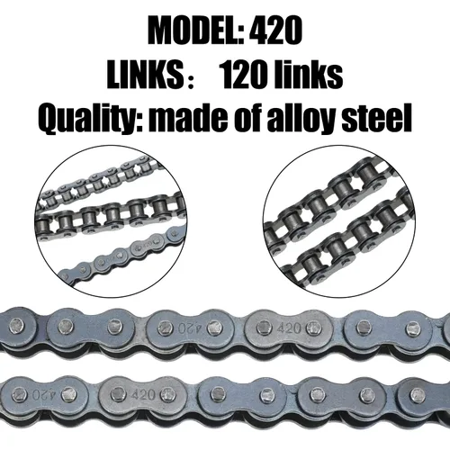 Vista 4 de YOXUFA Cadena de transmisión 420, 120 eslabones resistentes para 50 cc, 70 cc, 90 cc, 110 cc, 125 cc, CRF150, Grom, YZ80, SSR, KLX, NST, SDG