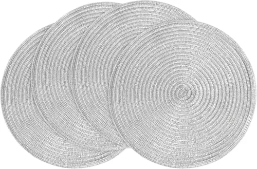 Vista 54 de Floroom Juego de 4 manteles individuales redondos trenzados de 15 pulgadas, lavables, resistentes al calor, de algodón, poliéster, para mesa