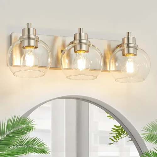 Vista 14 de Tuscarora Lámparas de Baño Doradas para Tocador, Lámpara de Tocador de 3 Luces, Apliques de Pared, Iluminación de Latón Cepillado, Luces de Baño