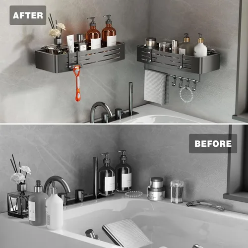 Vista 5 de Voldra Ventosa para regadera, paquete de 2 estantes de ducha para ducha interior, sin taladrar, organizador de duchas de succión de aluminio