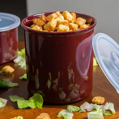 Vista 5 de Recipientes Carlisle de color liso, de forma redonda, con tapas, capacidad de 1,2–4 cuarto de galón, Marrón, 1