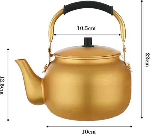 Vista 2 de YUHANG Hervidor de té de aluminio, mango antiquemaduras, adecuado para vino, sopa o cualquier bebida, teteras de camping, fiestas de barbacoa