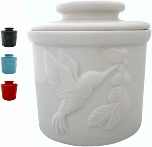 Vista 7 de JBK Pottery Mantequilla de cerámica con tapa, plato de mantequilla francesa para mostrador, manteca para mantequilla fresca y untable - Negro