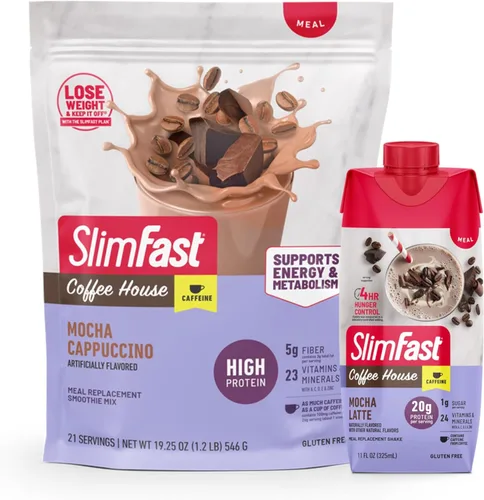 Vista 16 de SlimFast Advanced Energy Mocha Cappuccino Shake Reemplazo de comida listo para beber 0.71 onzas de proteína 4 botellas de 11 onzas líquidas Se puede