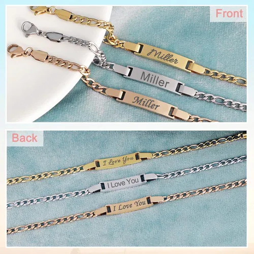 Vista 2 de JUBOPE Pulseras de identificación personalizadas, chapado en oro de 18 quilates con grabado de piedra natal, regalo personalizado de cumpleaños