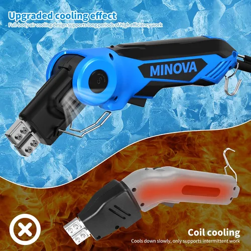 Vista 4 de Cuchillo caliente eléctrico giratorio de 250 W, kit de herramientas de corte de espuma de 6 cuchillas con soporte plegable, sistema de refrigeración