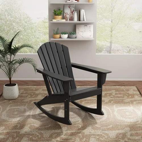 Vista 49 de WO Home Furniture Silla Mecedora de Patio Moderna para Exteriores HDPE Resistente a UV y Clima (Negro)