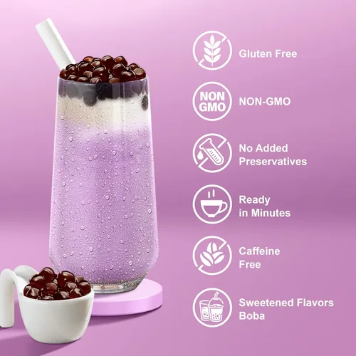 Vista 19 de Kit de té con leche de perlas boba bubble instantáneo J WAY con auténtica tapioca boba de azúcar morena, listo en menos de un minuto, pajitas