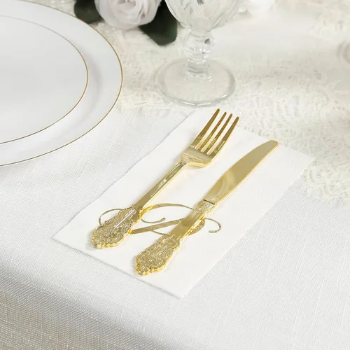 Vista 339 de Efavormart 50 Pack Servilletas de papel para fiestas de 2 capas suaves verde oliva con borde dorado de oro, servilletas para cenas, cócteles