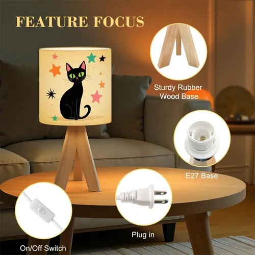 Vista 3 de Tripod Table Lamp Cat Mid Century Modern Black Retro Starbursts Teal Pink Diamond Bedside Lamps Small Lamp Nightstand Lamp with Linen Lampshade