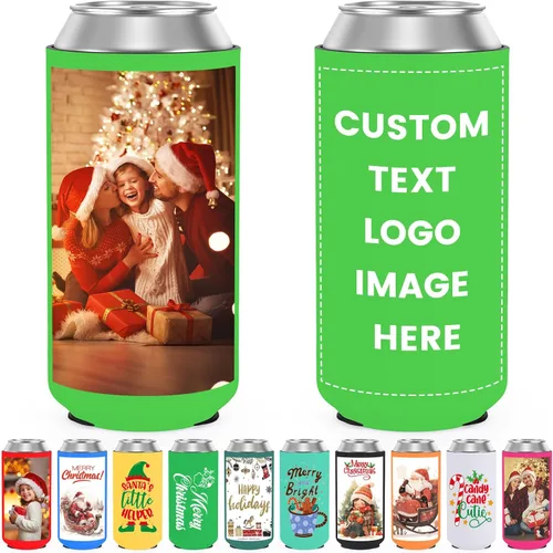Vista 35 de Fundas enfriadoras de latas delgadas personalizadas a granel, soporte de botella de neopreno aislado con logotipo, imagen, texto para boda