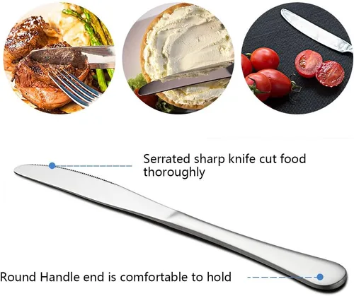 Vista 4 de E-far - Juego de cubiertos de acero inoxidable de 10 piezas, incluye cuchillo, tenedor/cuchara, diseño simple y clásico, fácil de limpiar y apto