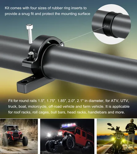 Vista 5 de BRCOVAN Soportes de barra de luz 2PCS, soporte de montaje de luz LED todoterreno de aleación de aluminio, apto para rieles redondos/barras de jaula