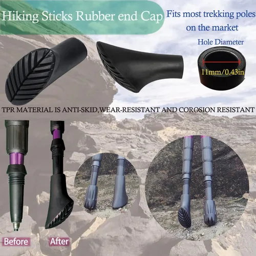 Vista 2 de 4 correas de soporte para palos de senderismo, cuerda elástica para bastones de senderismo con 3 puntas de bastón de senderismo y 2 clips