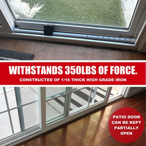 Vista 6 de SECURITYMAN Barra de seguridad para puerta 2 en 1 con alarma y tope de puerta corrediza con sirena fuerte de 120 db, hierro resistente clasificado