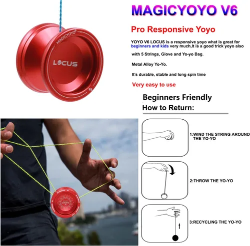 Vista 3 de MAGICYOYO V6 Yoyos Pro Responsive Yoyo & Yoyo sin respuesta para niños adultos, principiantes a avanzados Yoyo Metal con rodamiento que no responde