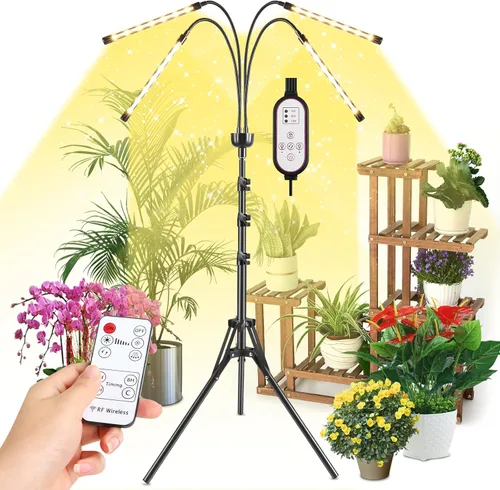Vista 8 de Luces de cultivo LED para plantas de interior, espectro completo con soporte de trípode ajustable de 15 a 63 pulgadas, lámpara de cultivo de suelo