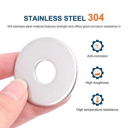 Vista 4 de 15 arandelas de guardabarros de 1/2" x 1-1/2", arandelas planas de acero inoxidable 18-8 (304), 1/2 pulgadas de diámetro interior x 1-1/2 pulgadas