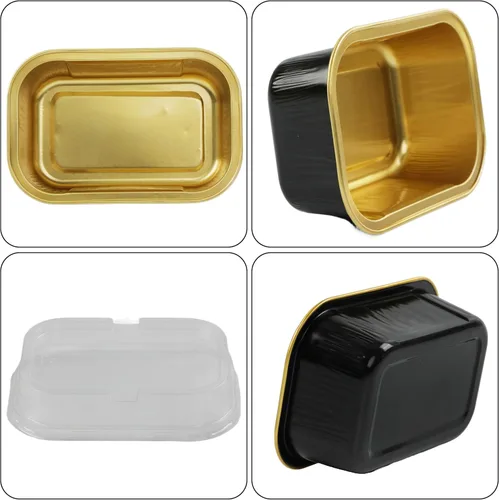 Vista 3 de Mini moldes para pasteles con tapas, 30 moldes desechables de papel de aluminio de 5.5 onzas, moldes de aluminio para cupcakes con tapas, moldes