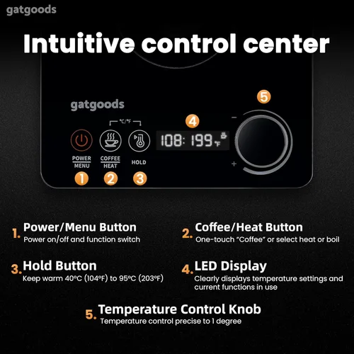 Vista 2 de GATGOODS Hervidor eléctrico de cuello de cisne – Control de temperatura preciso, 1200 W de ebullición rápida, función de mantener el calor, ideal