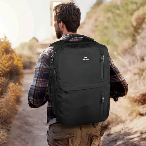 Vista 8 de MATEIN - Mochila de viaje para laptop, aprobada para vuelos, con compartimento para zapatos y puerto USB, equipaje resistente al agua, mochila