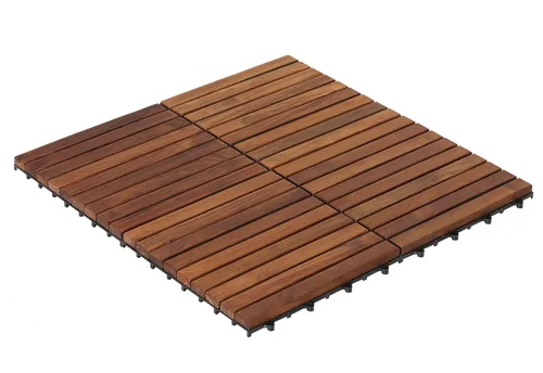 Vista 3 de Bare Decor EZ-Floor - Azulejos de madera de teca entrelazados y pasadores de extremo (juego de 10 azulejos + 8 pasadores de extremo)