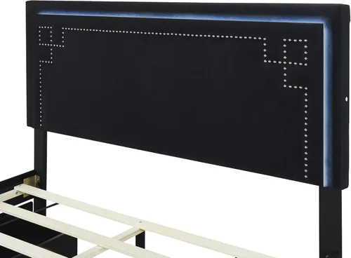 Vista 94 de Elegante cama con plataforma tapizada de terciopelo de tamaño Queen con cabecero, para niños, niñas y adolescentes (beige @cabecero/, Queen)