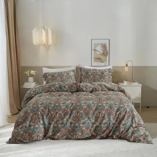 Vista 47 de EAVD Juego de edredón floral azul Twin/Twin XL blanco, microfibra suave, 3 piezas, juego de edredón bohemio con flores botánicas para niñas con 2